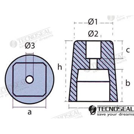 ANODO CONICO CUADRADO ZINC Ø 68,5MM