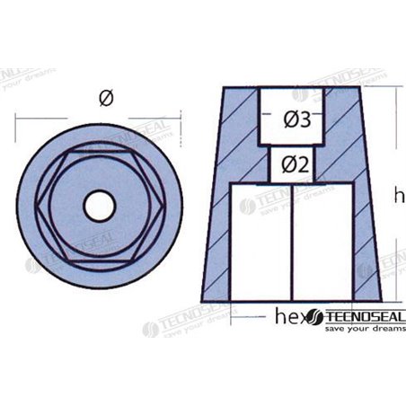 ANODO RADICE HEXAGONAL ZINC EJE 55MM